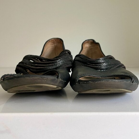 Fly London Woman's Black  LAFF Peep Toe Ballerina Shoes Size 7 - Picture 10 of 16